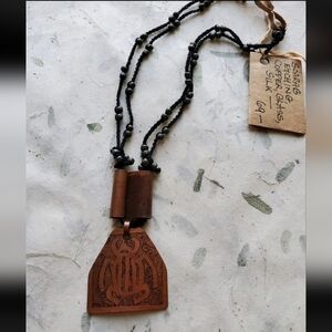 Artisan Egyptian Scarab Beetle Etched Oxidized Copper Necklace - Nwt - Silk Cord